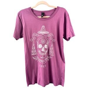 Obey women's skull tee shirt scoop neck maroon 100% cotton medium NWOT